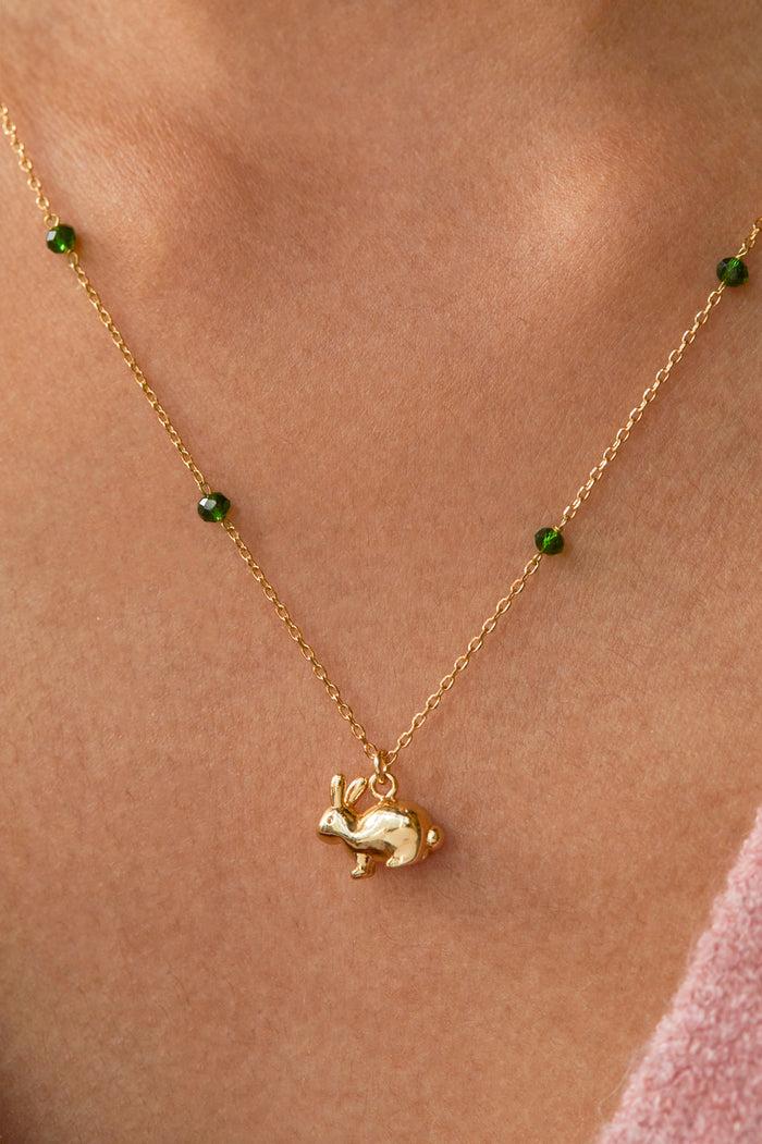 Estella Bartlett Green Rabbit Necklace Gold Plated | Green Packaging Message: Spirit Animal