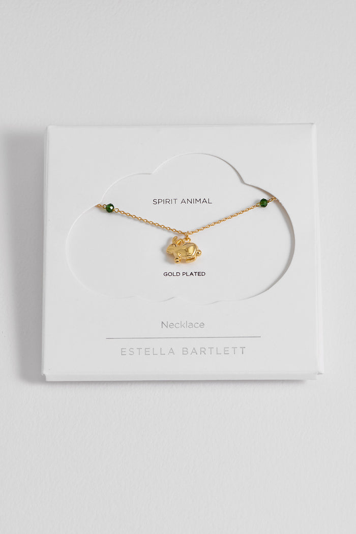 estella bartlett Green Rabbit Necklace Gold Plated | Green Packaging Message: Spirit Animal