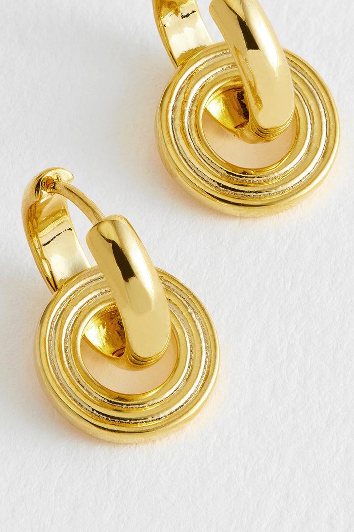 Estella Bartlett Grooved Circle Drop Hoops Gold Plated