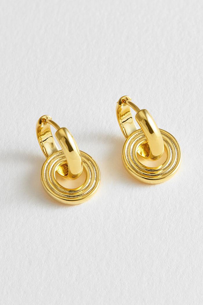 estella bartlett Grooved Circle Drop Hoops Gold Plated