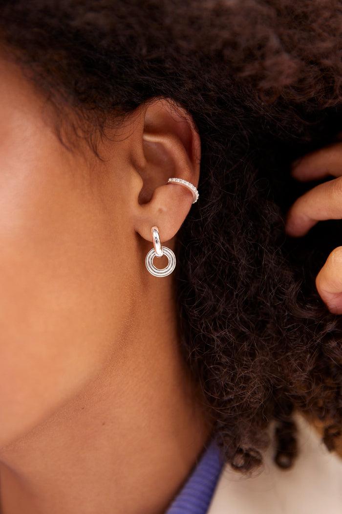 Estella Bartlett Grooved Circle Drop Hoops Silver Plated