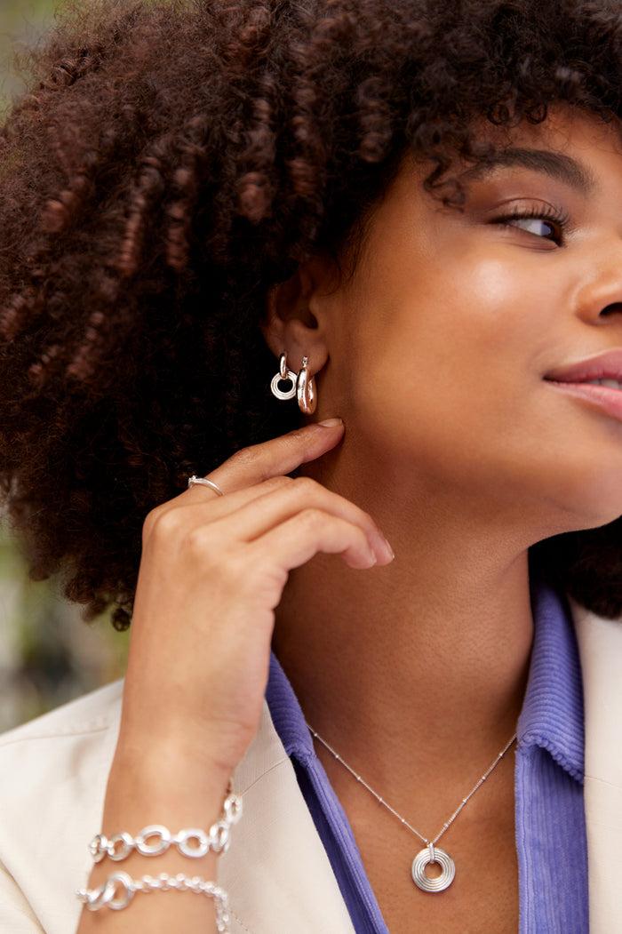 Estella Bartlett Grooved Circle Drop Hoops Silver Plated