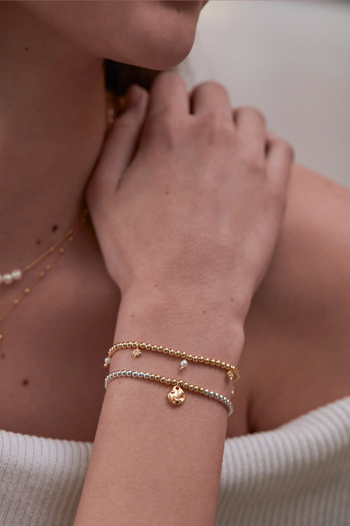 Estella Bartlett Hammered Charm Beaded Bracelet Gold And Silver Plated Packaging Message: Treasure Me