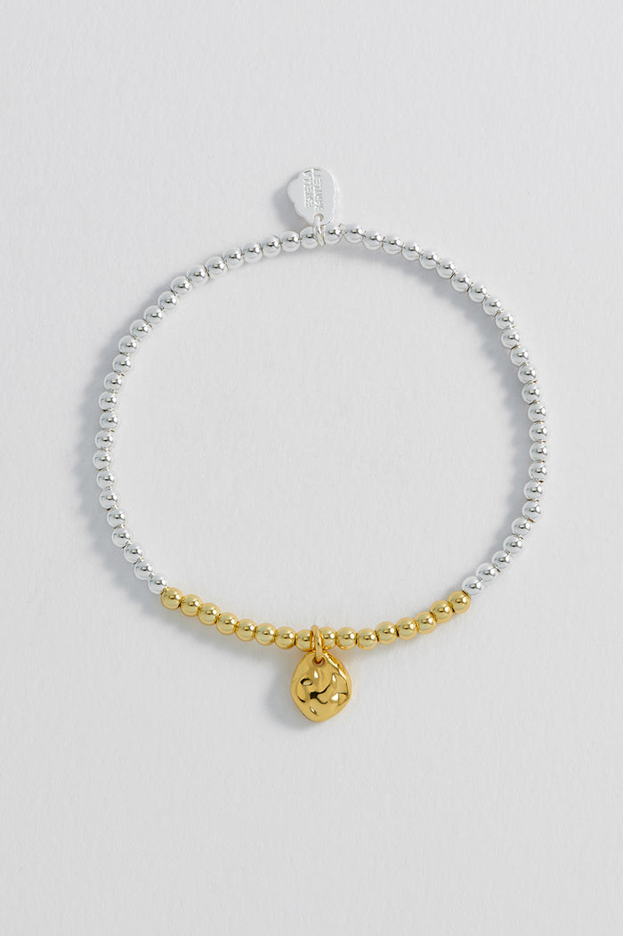 Estella Bartlett Hammered Charm Beaded Bracelet Gold And Silver Plated Packaging Message: Treasure Me