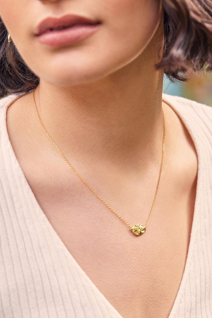 Estella Bartlett Hammered Coin Bee Pendant Necklace Gold Plated Packaging Message: BEE HAPPY