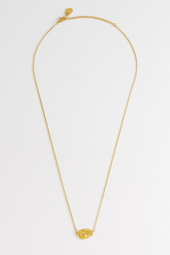 Estella Bartlett Hammered Coin Bee Pendant Necklace Gold Plated Packaging Message: BEE HAPPY