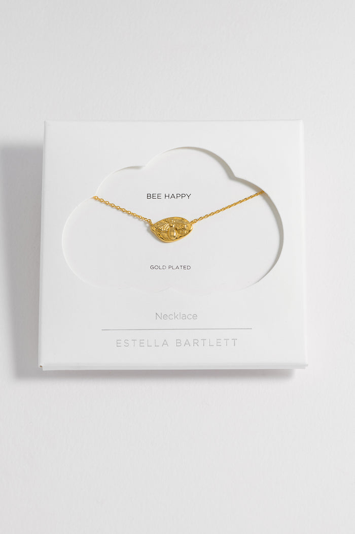 estella bartlett Hammered Coin Bee Pendant Necklace Gold Plated Packaging Message: BEE HAPPY