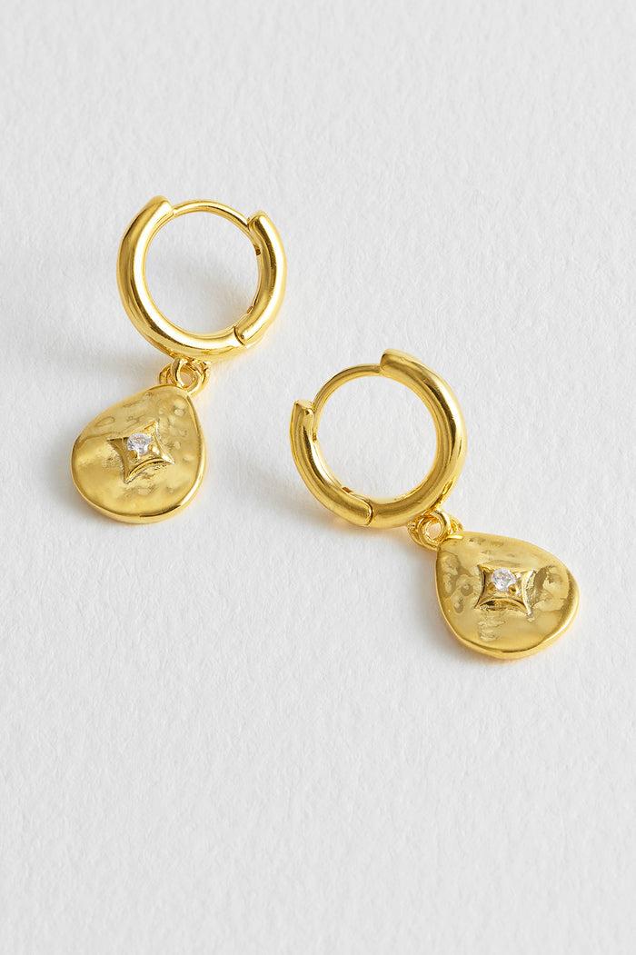 estella bartlett Hammered CZ Pear Drop Earrings Gold Plated