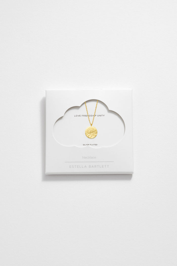 estella bartlett Hammered Disc Pendant Gold Plated Packaging Message: She Believed She Could So She Did