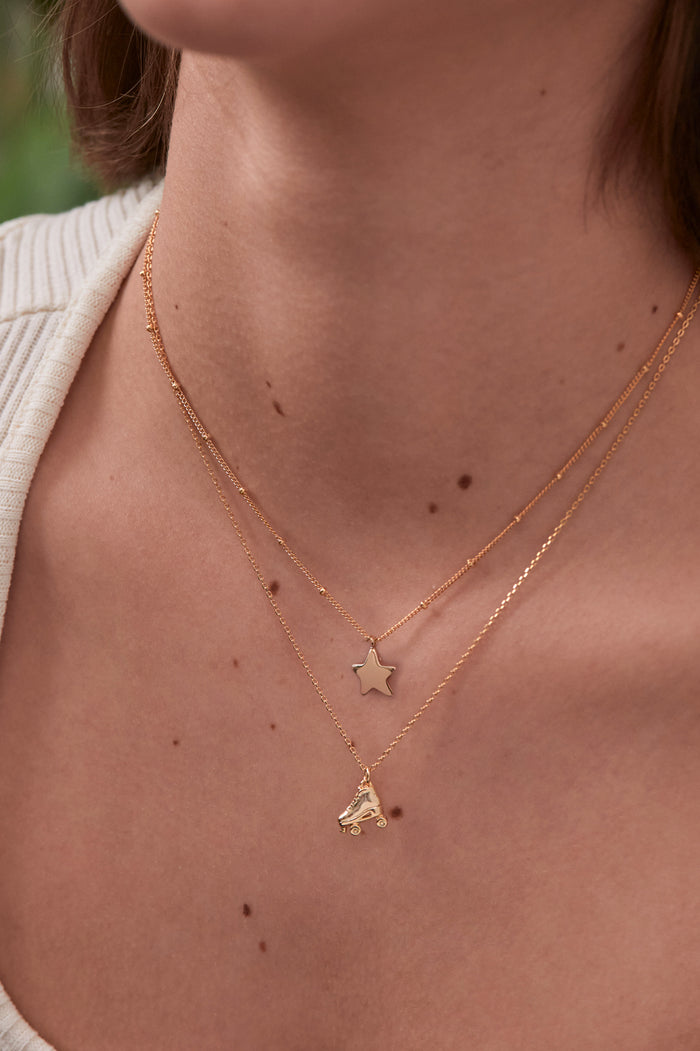 Estella Bartlett Hand Drawn Star Pendant On Beaded Chain Gold Plated Packaging Message: Make A Wish