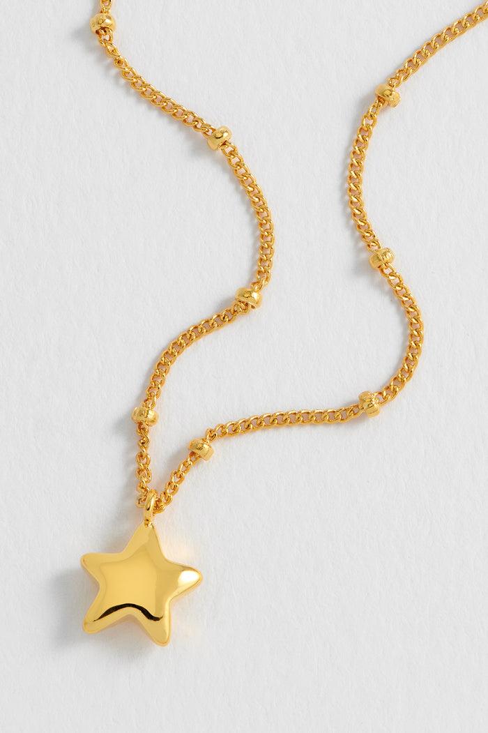 Estella Bartlett Hand Drawn Star Pendant On Beaded Chain Gold Plated Packaging Message: Make A Wish