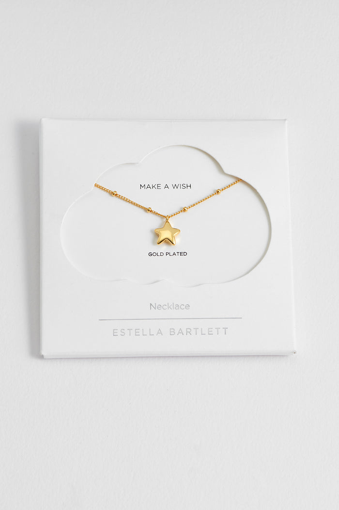 estella bartlett Hand Drawn Star Pendant On Beaded Chain Gold Plated Packaging Message: Make A Wish