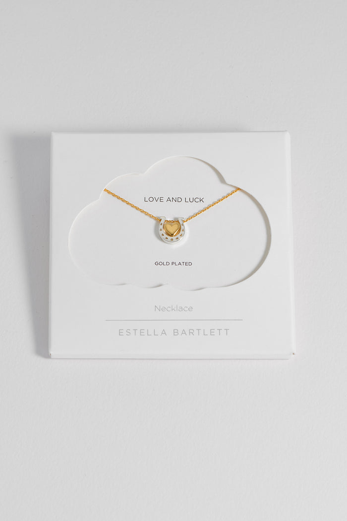 estella bartlett Heart and Horseshoe Necklace Gold Plated Packaging Message: Love and Luck