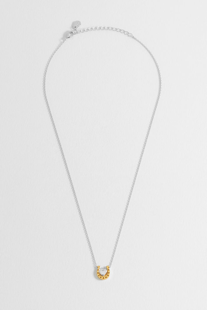 Estella Bartlett Heart And Horseshoe Necklace Silver Plated Packaging Message: Love And Luck