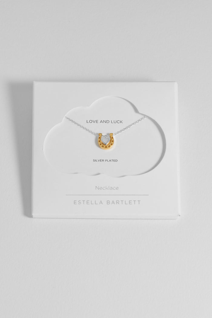 estella bartlett Heart and Horseshoe Necklace Silver Plated Packaging Message: Love and Luck