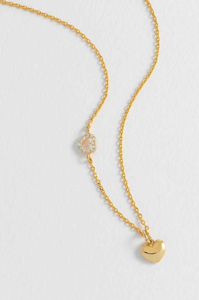 Estella Bartlett Heart Charm With Open Cz Heart Necklace Gold Plated Packaging Message: With Love
