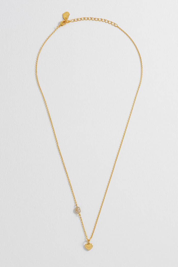 Estella Bartlett Heart Charm With Open Cz Heart Necklace Gold Plated Packaging Message: With Love