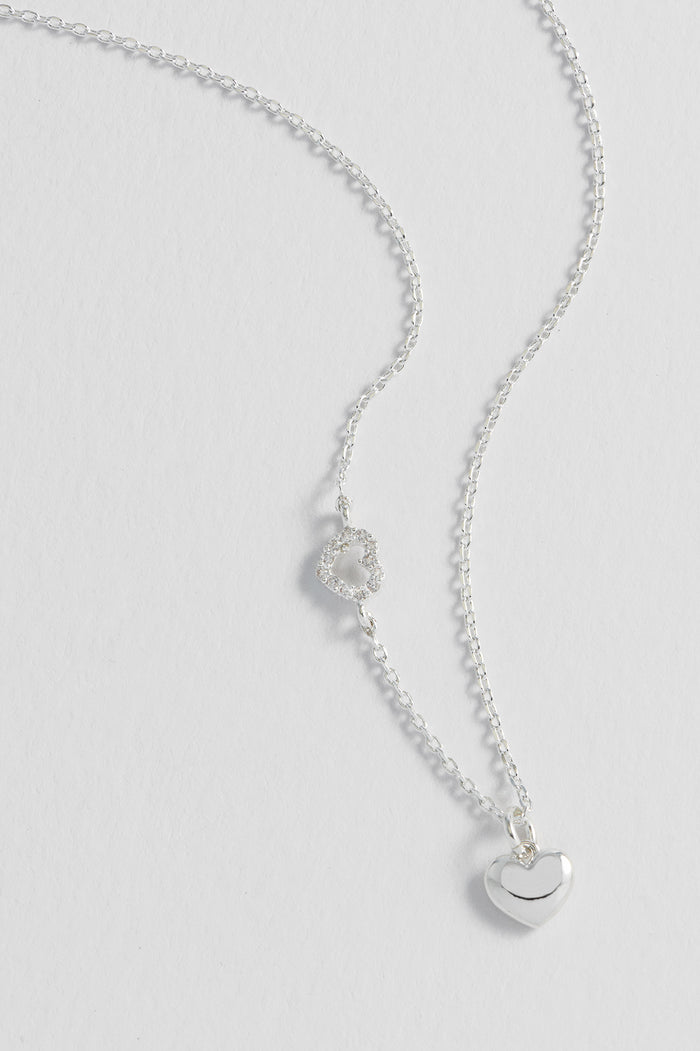 Estella Bartlett Heart Charm With Open Cz Heart Necklace Silver Plated Packaging Message: With Love