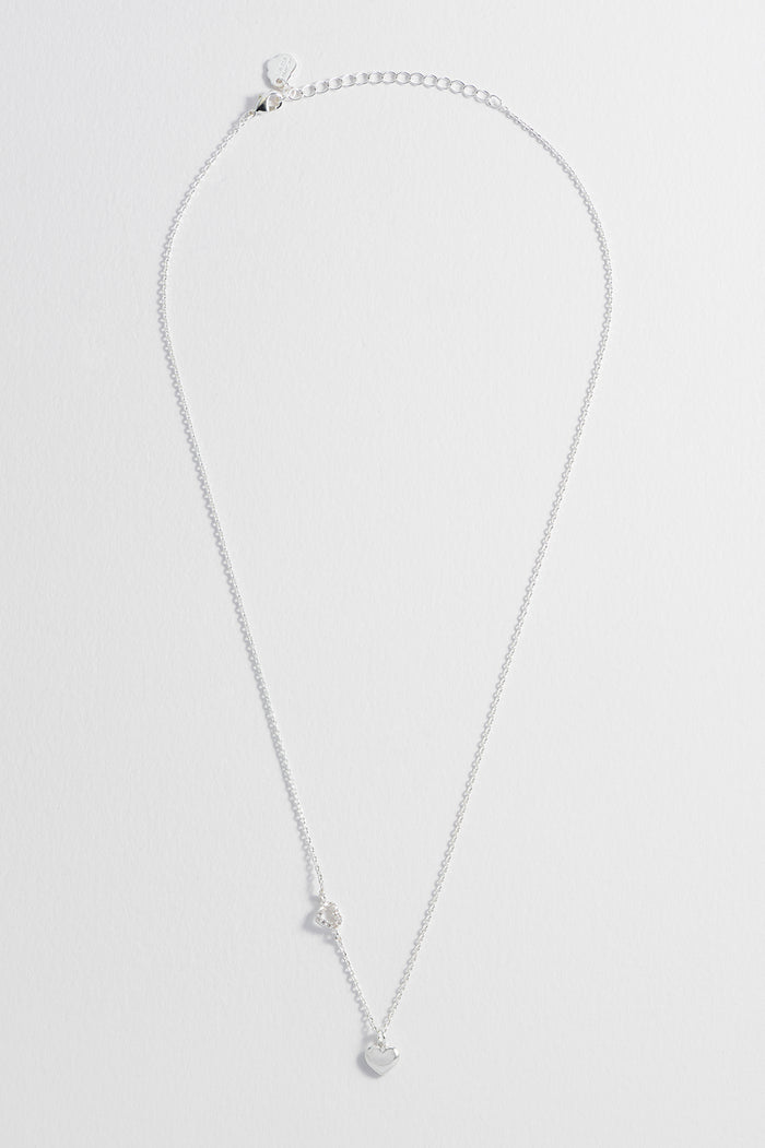 Estella Bartlett Heart Charm With Open Cz Heart Necklace Silver Plated Packaging Message: With Love
