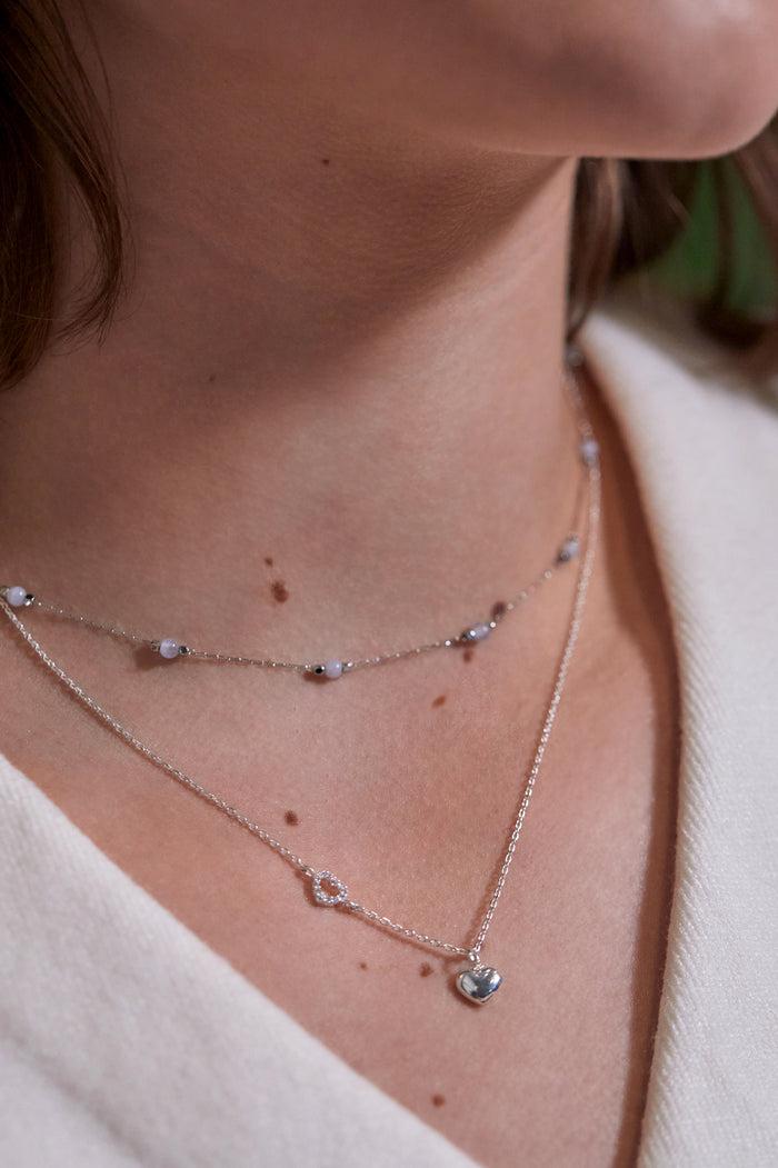 Estella Bartlett Heart Charm With Open Cz Heart Necklace Silver Plated Packaging Message: With Love