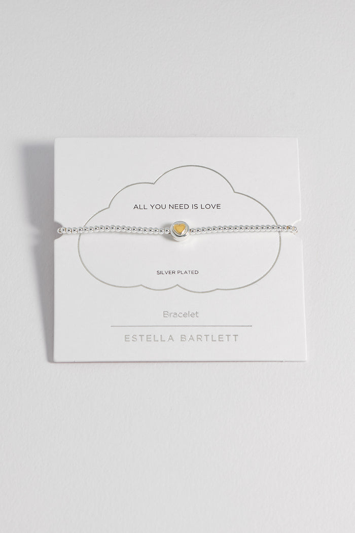 estella bartlett Heart Disc Bead Bracelet Silver Plated Packaging Message: All your Need is Love