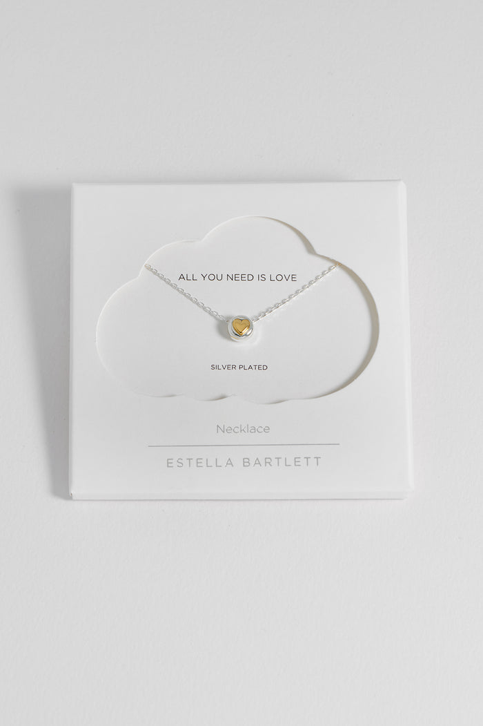 estella bartlett Heart Disc Bead Necklace Silver Plated Packaging Message: All You Need is Love