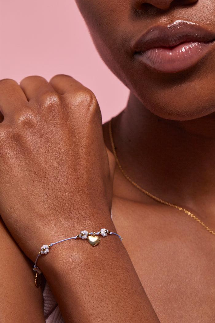 Estella Bartlett Heart Flower Miyuki Bracelet Gold Plated Packaging Message: With Love