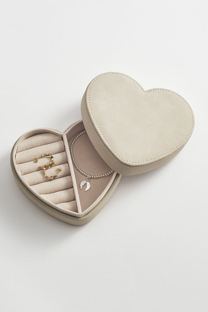 Estella Bartlett Heart Jewellery Box Cream Faux Suede