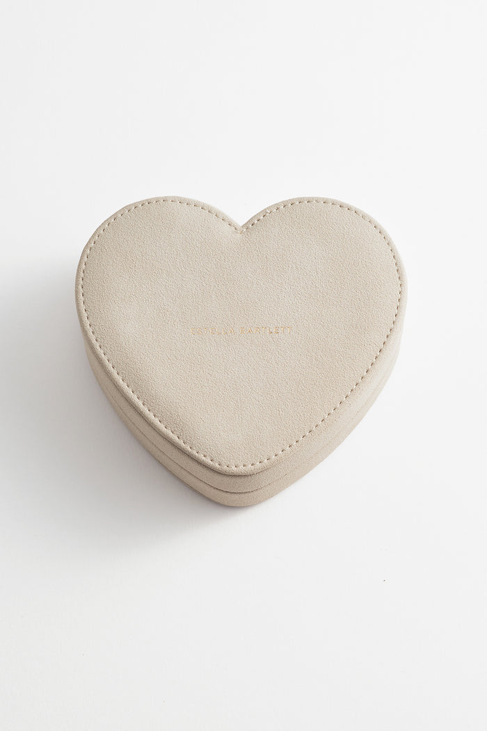 Estella Bartlett Heart Jewellery Box Cream Faux Suede