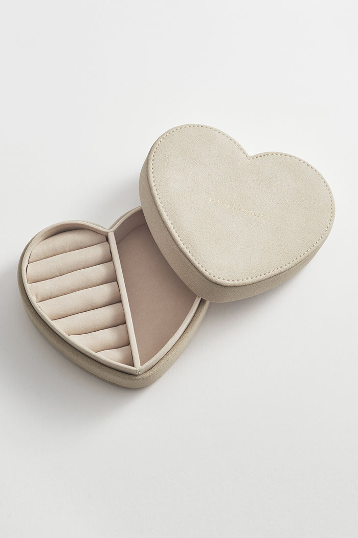 estella bartlett Heart Jewellery Box Cream Faux Suede