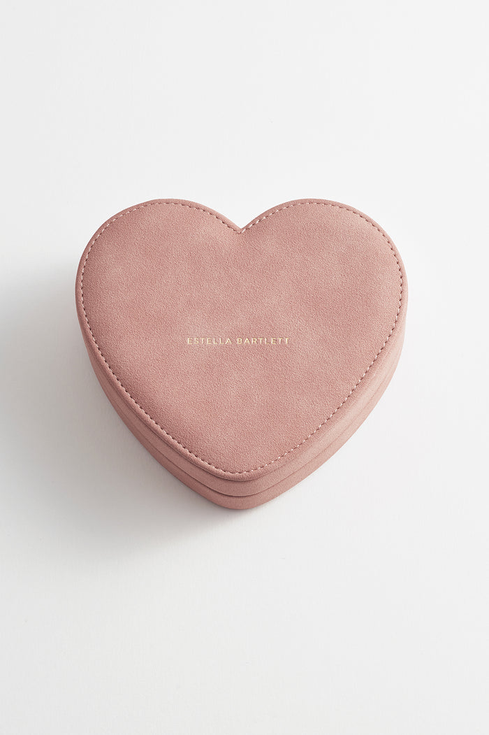 Estella Bartlett Heart Jewellery Box Dusky Pink Faux Suede