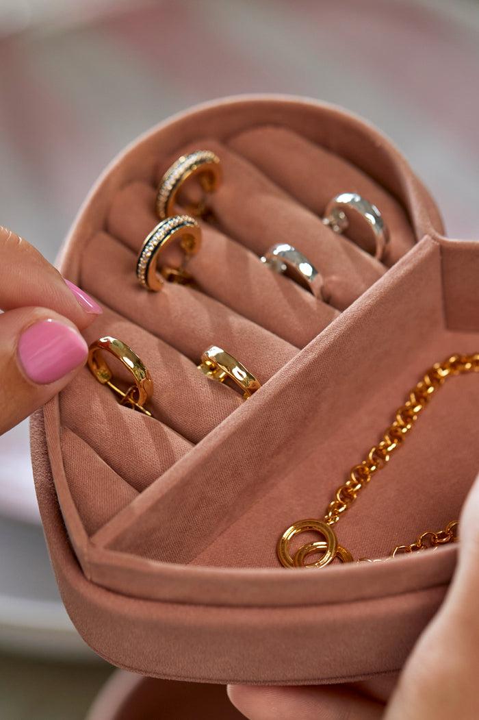 Estella Bartlett Heart Jewellery Box Dusky Pink Faux Suede