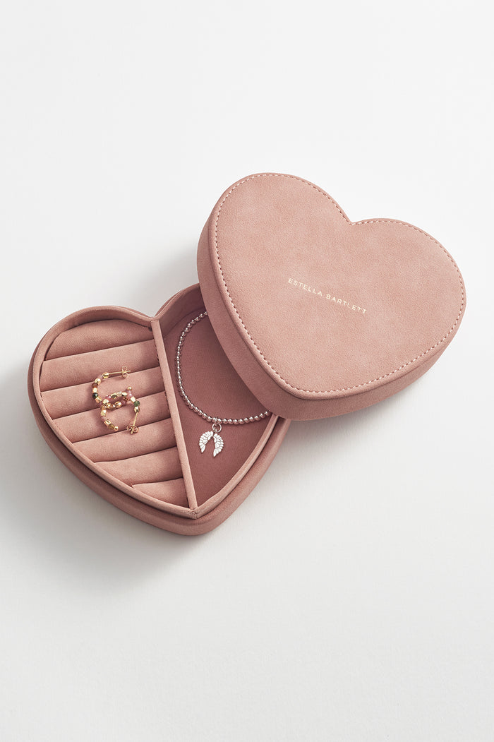 Estella Bartlett Heart Jewellery Box Dusky Pink Faux Suede