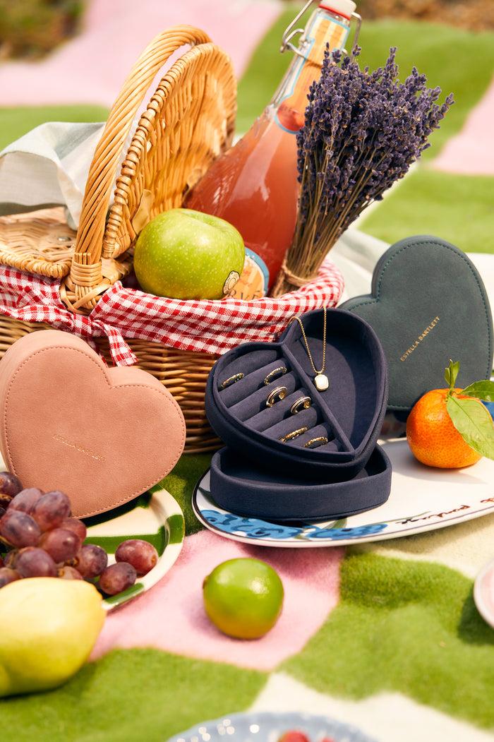 Estella Bartlett Heart Jewellery Box Navy Faux Suede