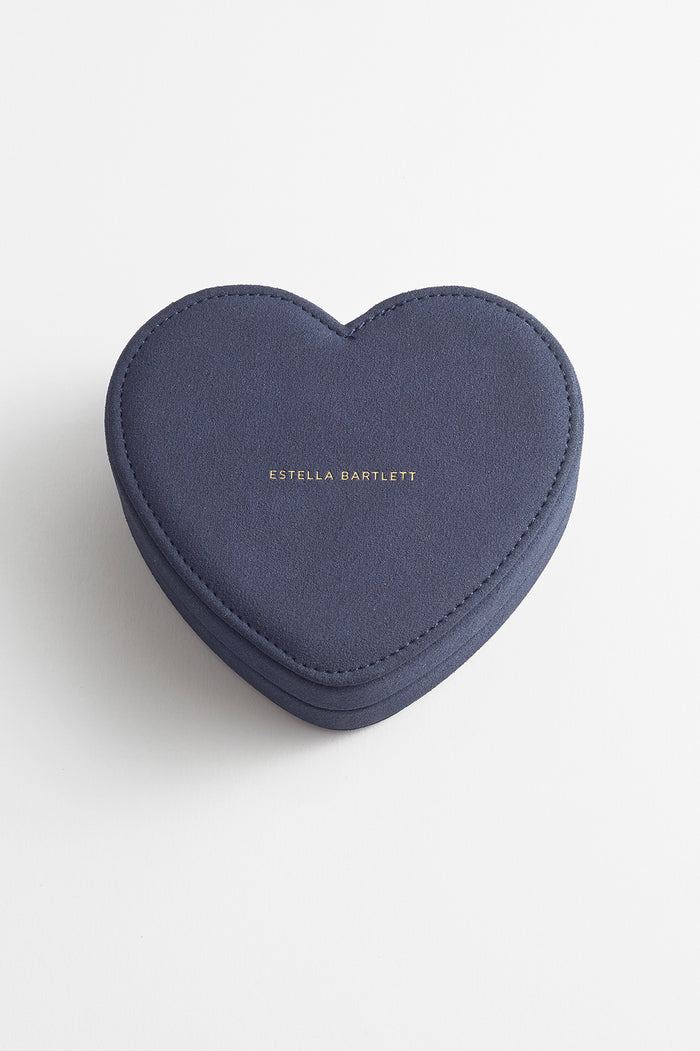 Estella Bartlett Heart Jewellery Box Navy Faux Suede