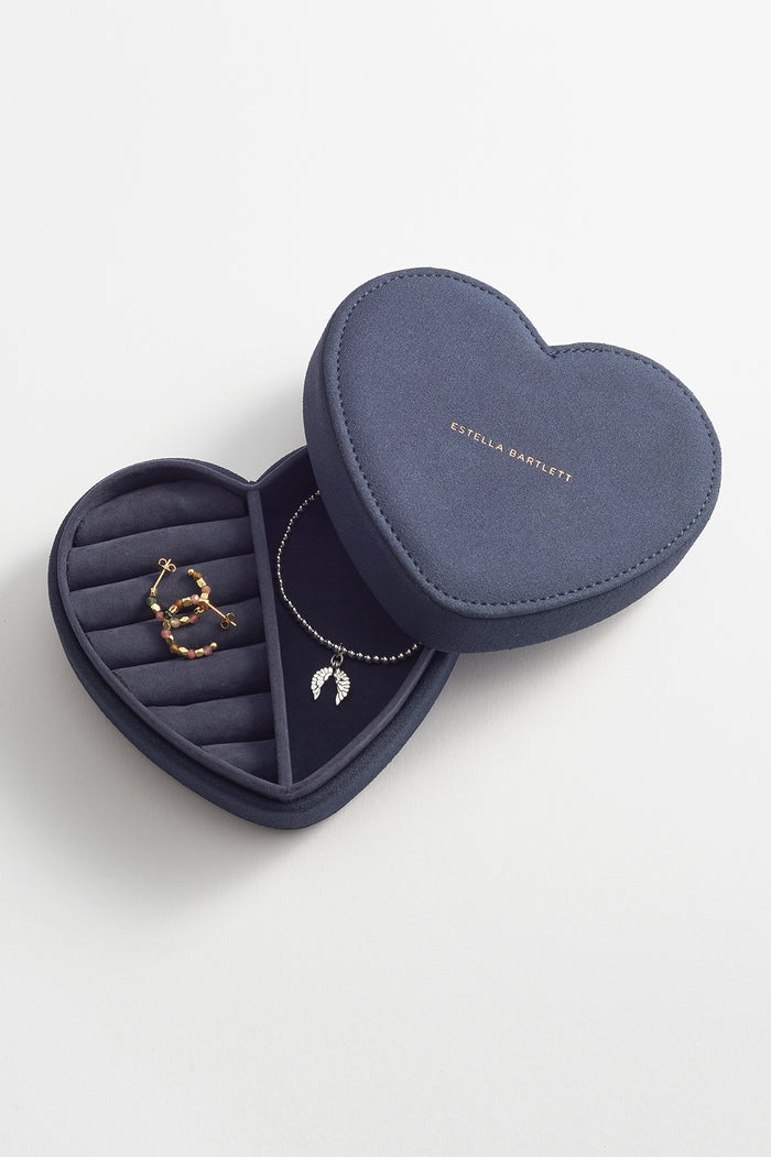 Estella Bartlett Heart Jewellery Box Navy Faux Suede