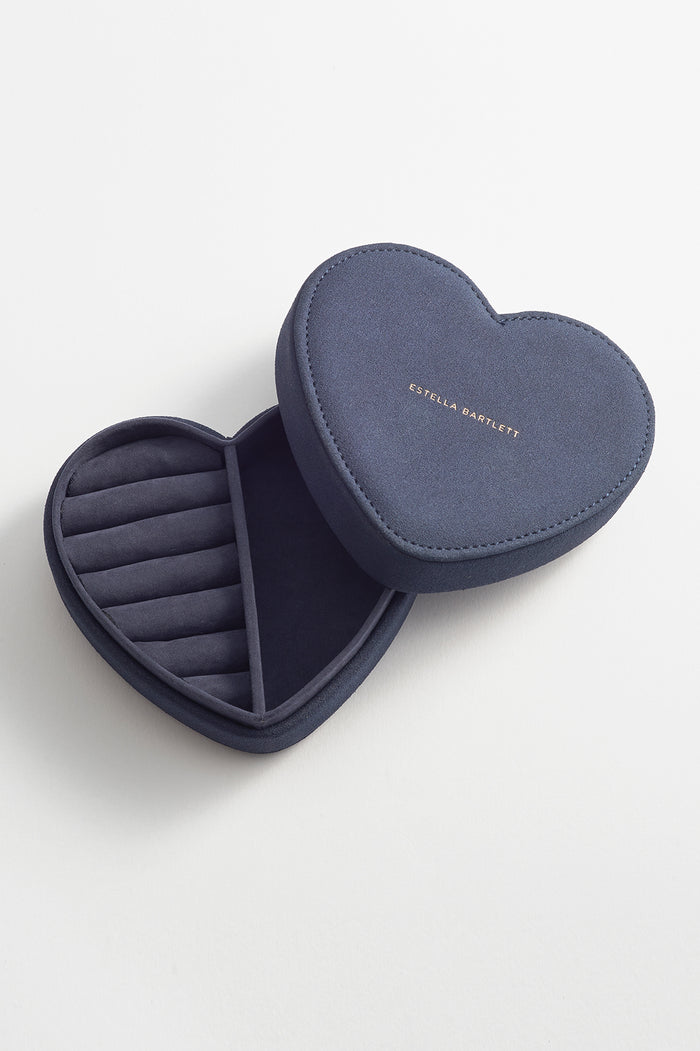 estella bartlett Heart Jewellery Box Navy Faux Suede