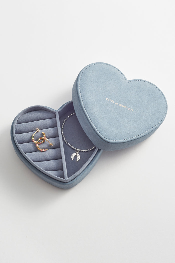 Estella Bartlett Heart Jewellery Box Powder Blue Velvet