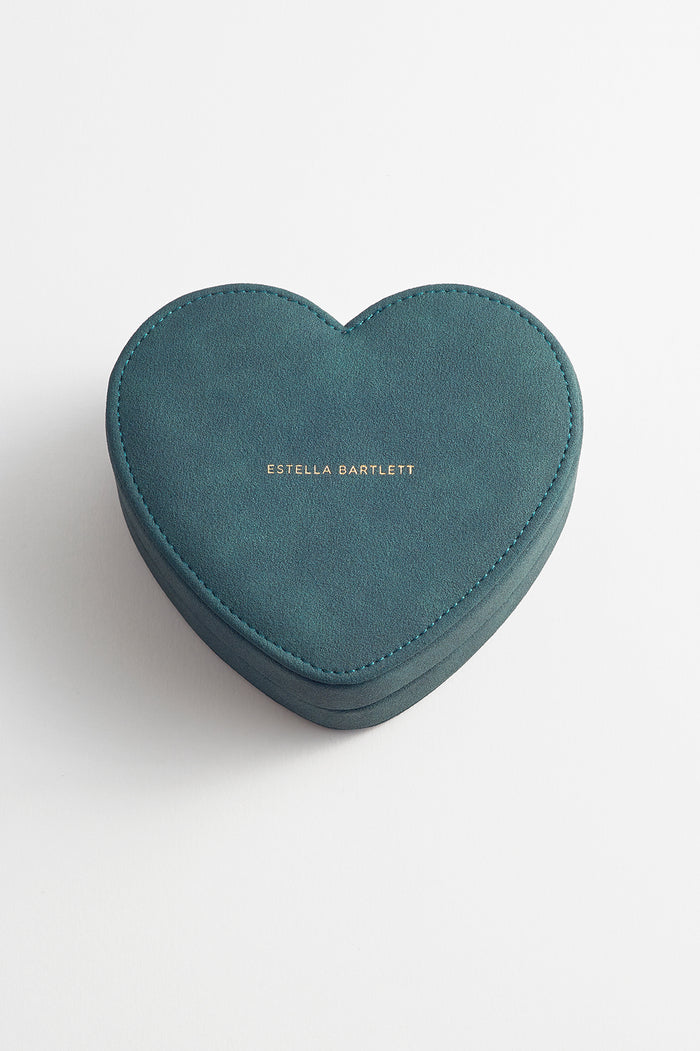 Estella Bartlett Heart Jewellery Box Teal Faux Suede
