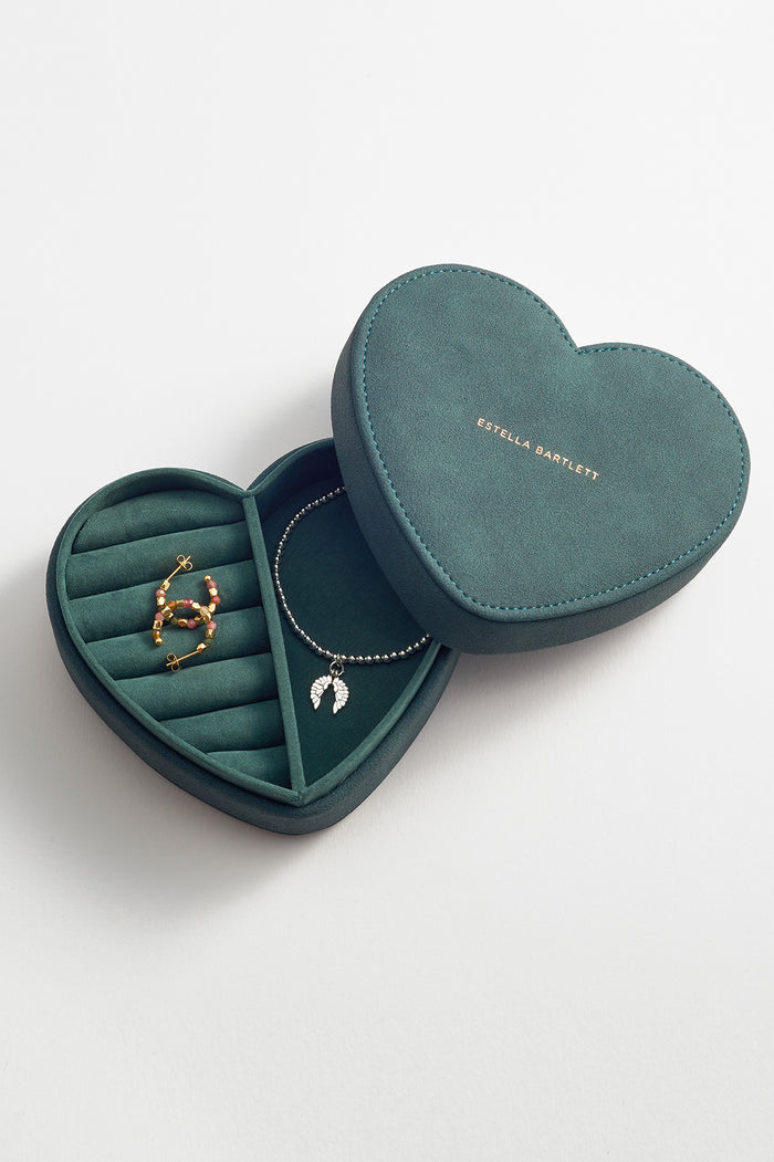 Estella Bartlett Heart Jewellery Box Teal Faux Suede