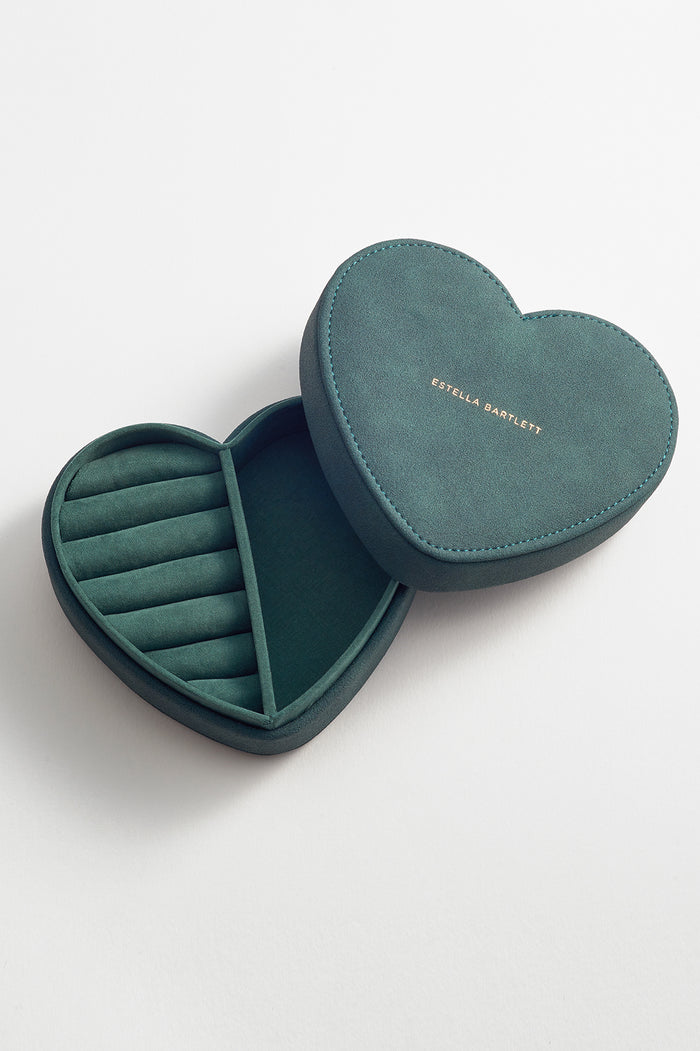 estella bartlett Heart Jewellery Box Teal Faux Suede