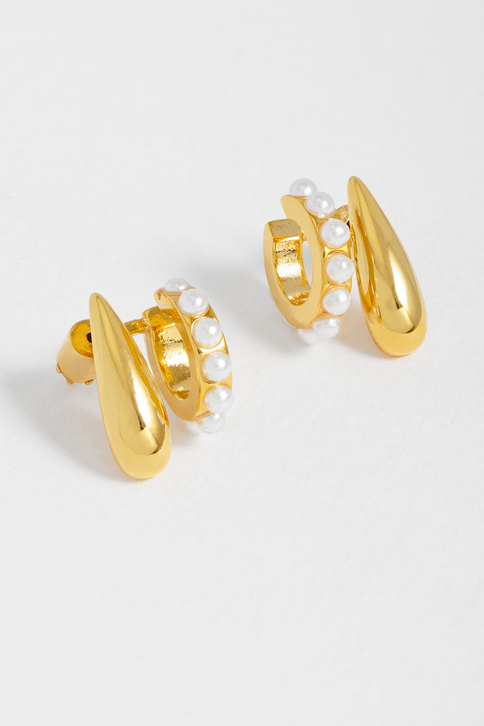estella bartlett Illusion Pearl and Droplet Hoop Earrings Gold Plated | Pearl