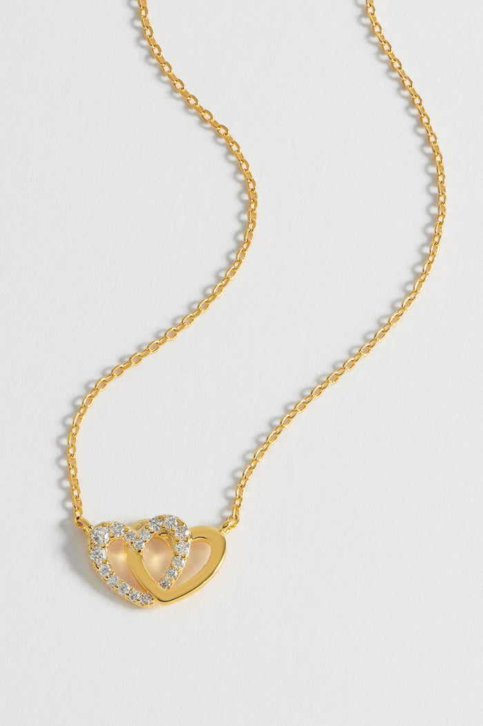 Estella Bartlett Interlocking Heart CZ Necklace Gold Plated Packaging Message: Soft Heart Sweet Soul