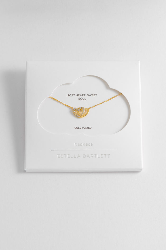 estella bartlett Interlocking Heart CZ Necklace Gold Plated Packaging Message: Soft Heart Sweet Soul