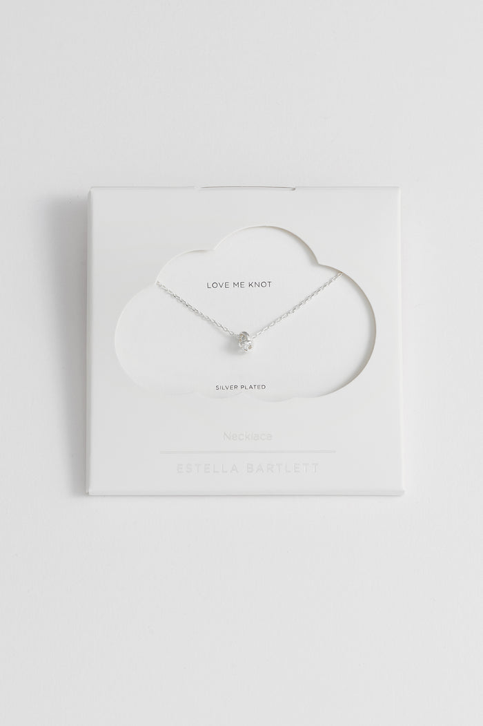 estella bartlett Knot Charm Necklace Silver Plated Packaging Message: Love Me Knot