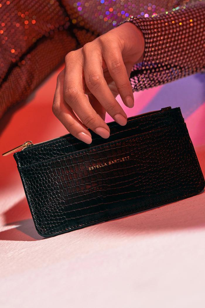 Estella Bartlett Large Card Purse Black Croc Embossed