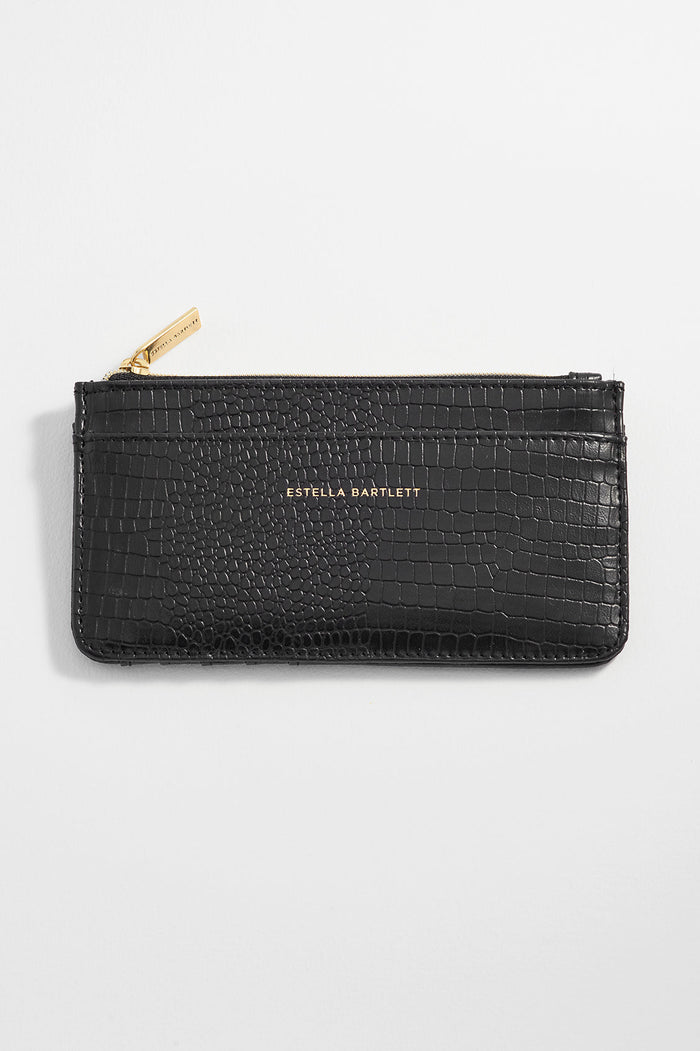estella bartlett Large Card Purse Black Croc Embossed