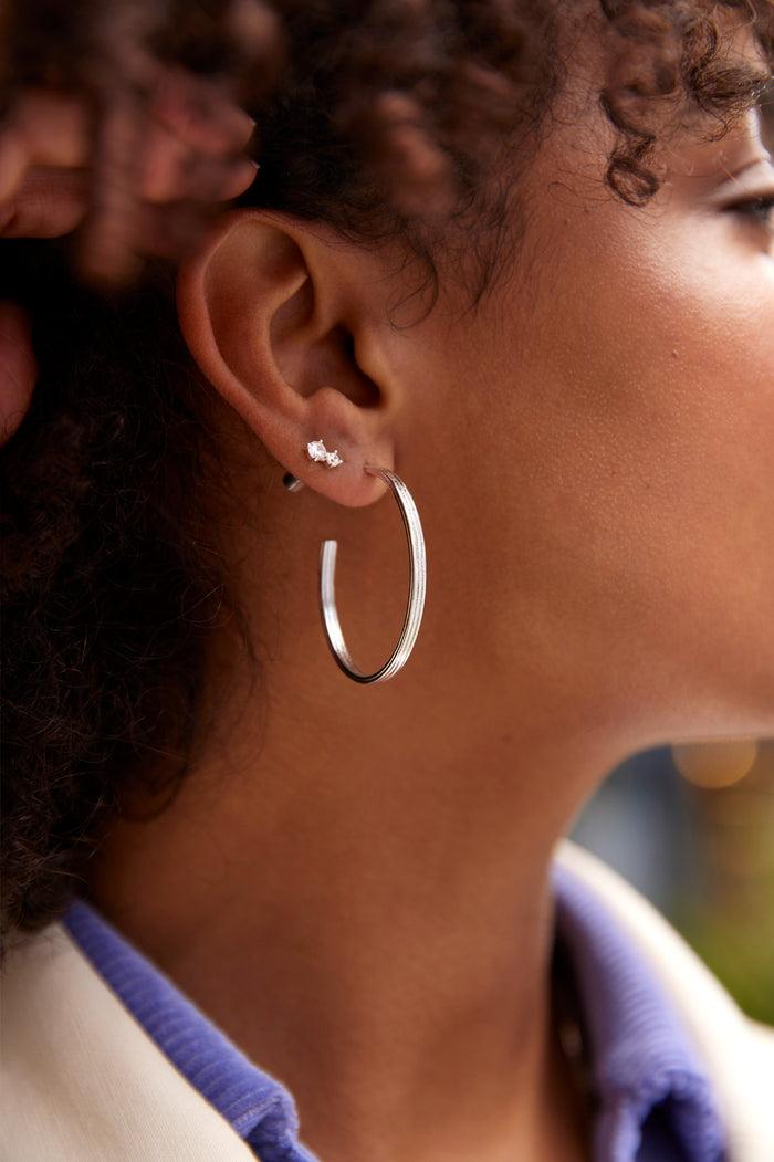 Estella Bartlett Large Grooved Oval Hoops Silver Plated