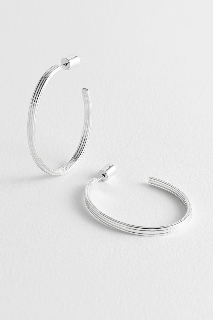 estella bartlett Large Grooved Oval Hoops Silver Plated