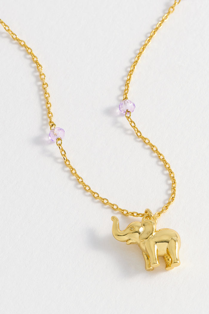 Estella Bartlett Lilac Elephant Necklace Gold Plated | Lilac Packaging Message: Spirit Animal